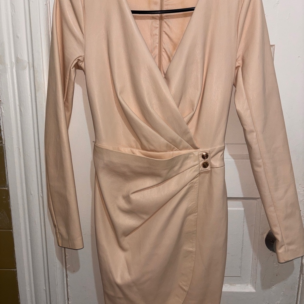 Guess Cream Long Sleeve Wrap Dress